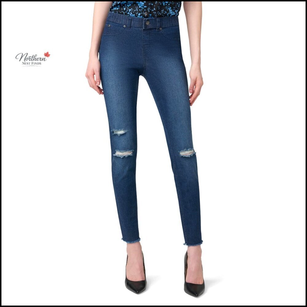 Ripped Knee Denim Leggings Pull-On Stretch Jeans